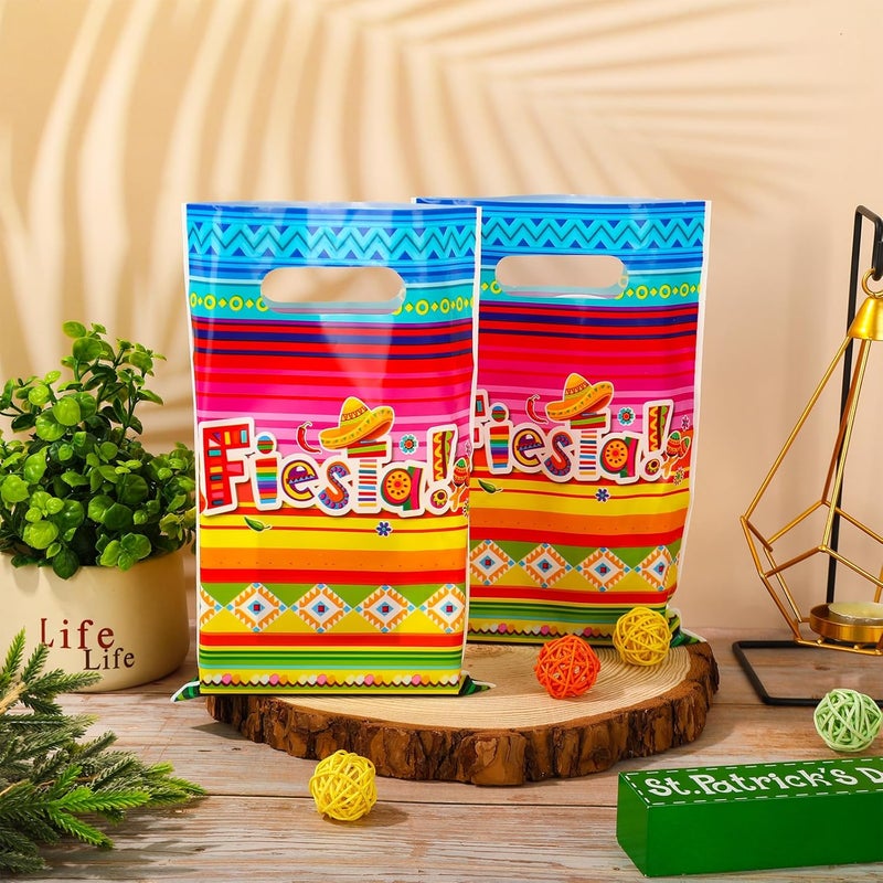 Whaline 72Pcs Mexican Fiesta Party Favor Bags Cinco de Mayo Plastic Treat Bags with Handles Goodie Candy Bags for Mexico Themed Birthday Baby Shower Party Gift Wrapping Supplies - Image 3